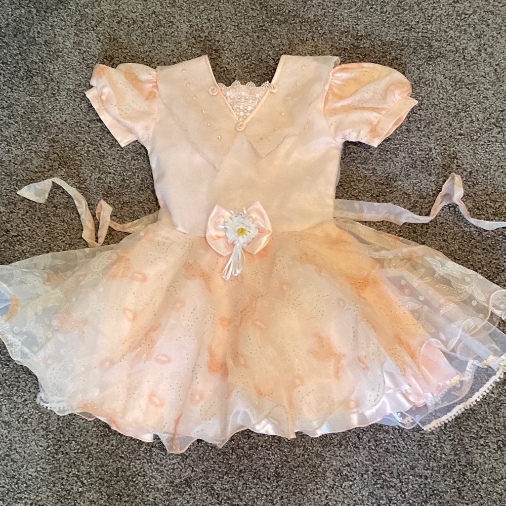 Girl's Peach Party Princess Dress with Floral Bow